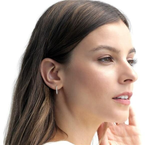 Gold hoop earrings 14k plated sterling silver cubic zirconia lightweight set - Picture 2 of 7